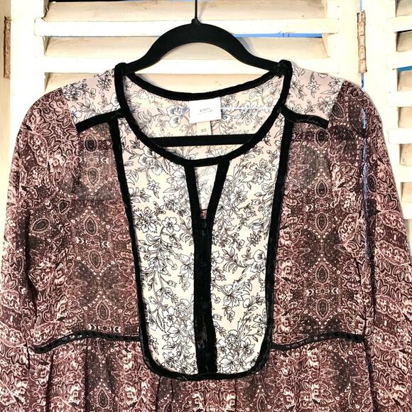 Knox Rose Women's Size XS Oversized Sheer Maroon Bohemian Mini Tunic Boho Dress - Picture 3 of 15